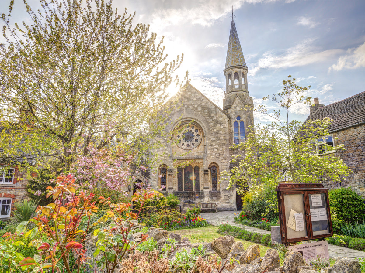 Sunlit English Church Garden Wall Mural in your room