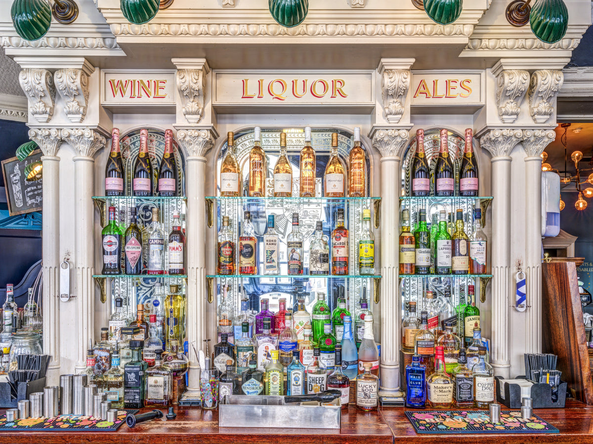 Classic Tavern Back Bar Display Wall Mural in your room — zoomed