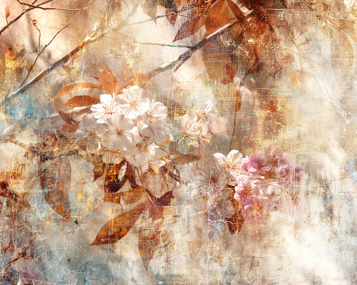 Rustic Blossom Serenade Wall Mural in your room — zoomed