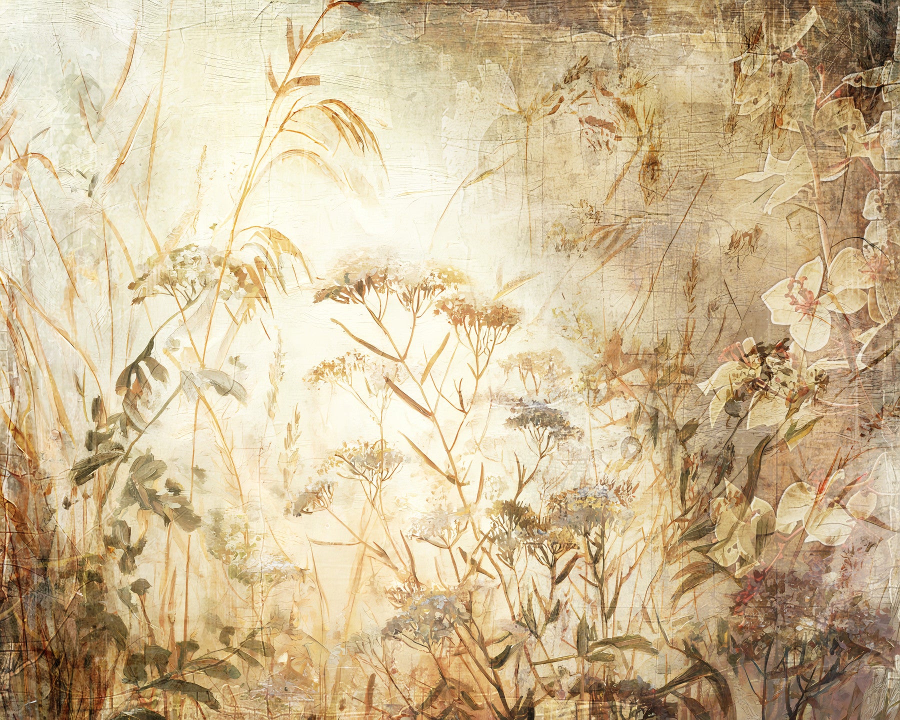 Golden Meadow Botanical Study Wall Mural
