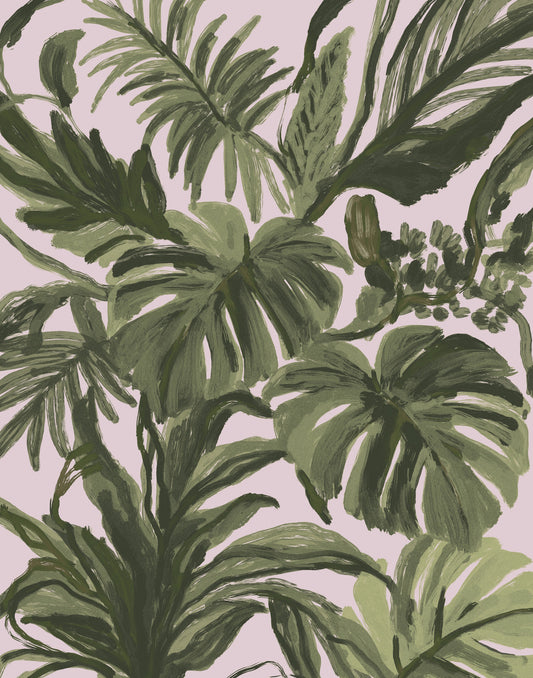 Verdant Brushstroke Tropical Foliage Wall Mural