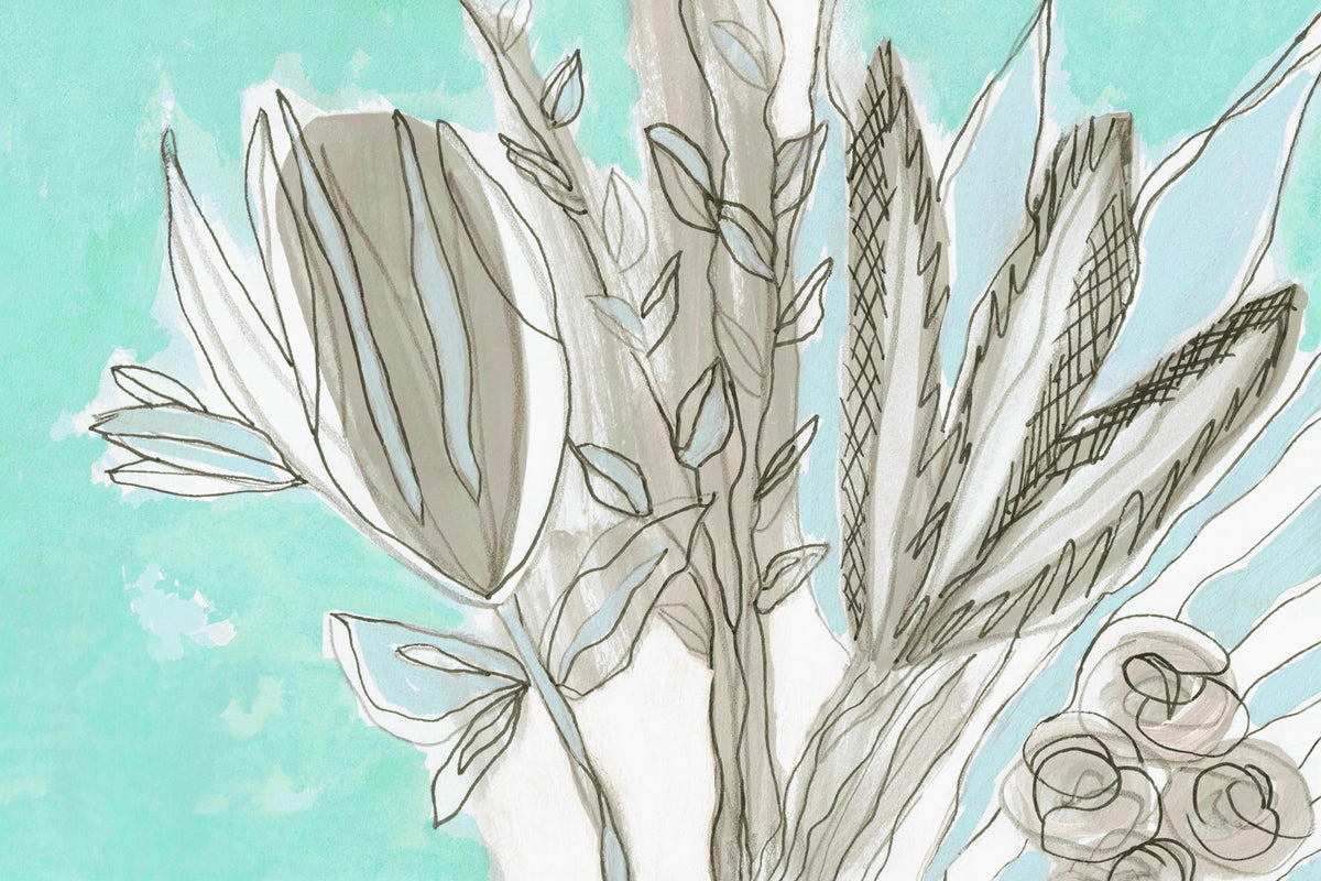 Muted Floral Line Art Wall Mural in your room — zoomed