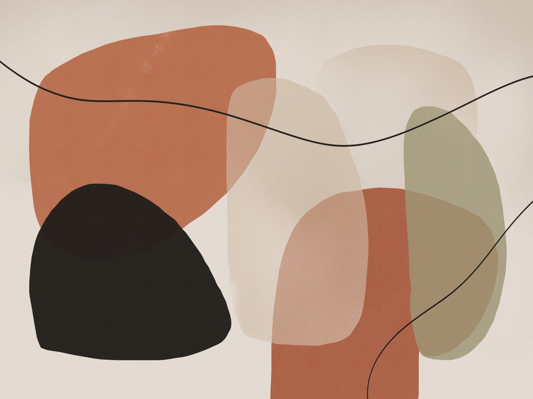 Organic Terracotta and Sage Abstract Shapes Wall Mural