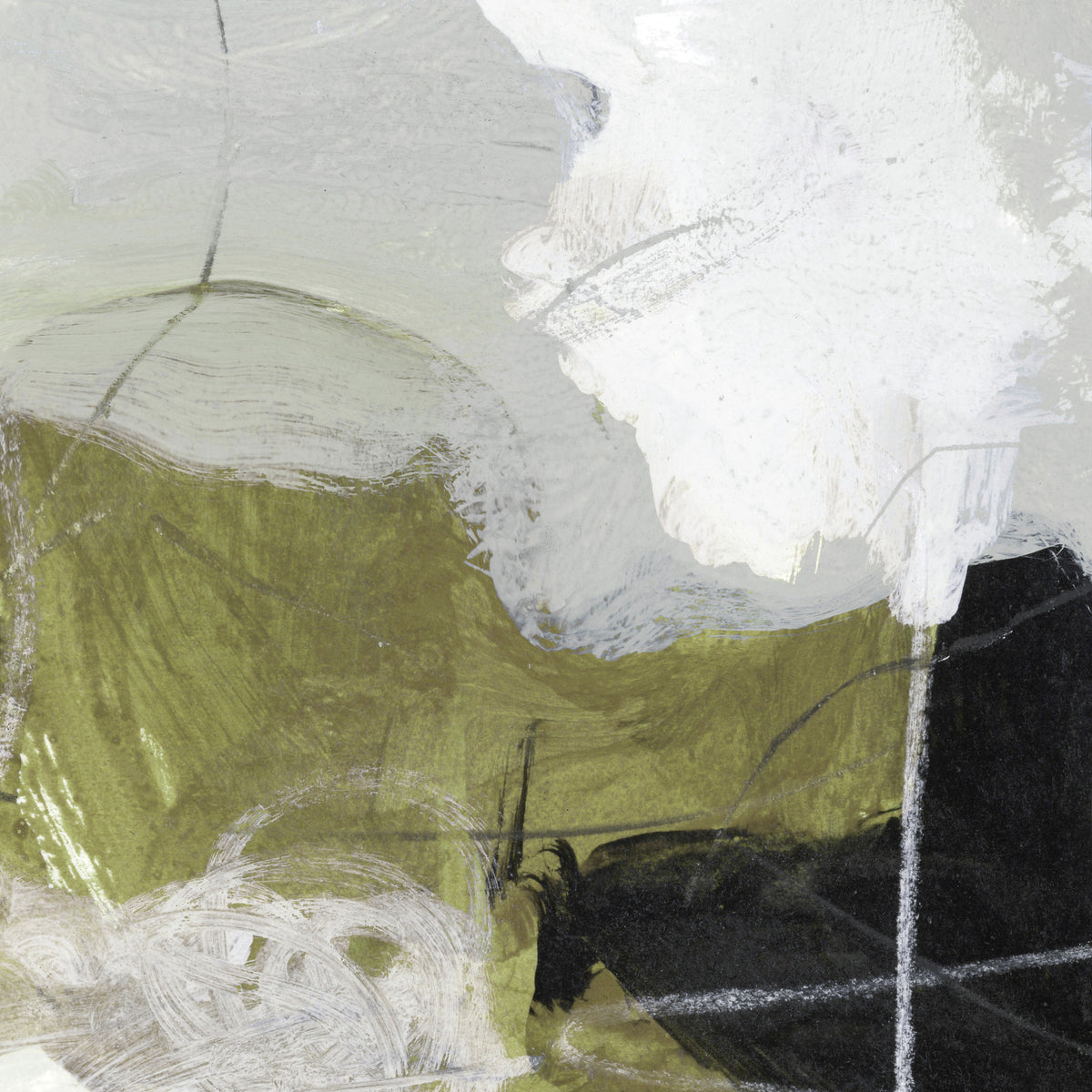 Layered Monochrome and Olive Organic Shapes Wall Mural in your room — zoomed