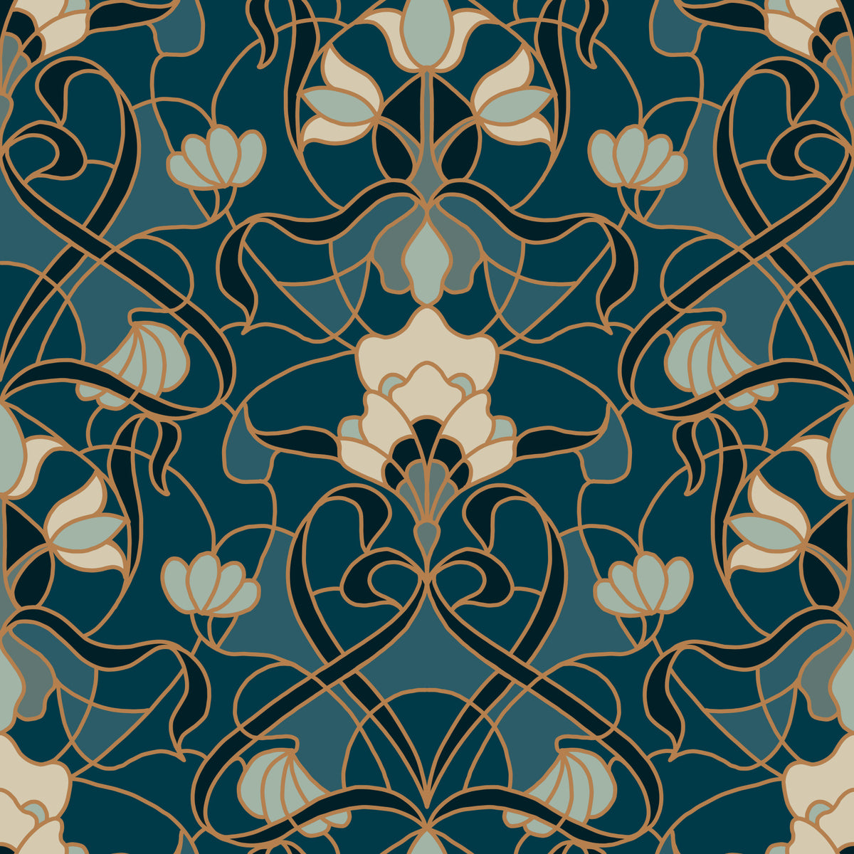 Heritage Botanical Scrollwork Wallpaper⁠ in your room — zoomed