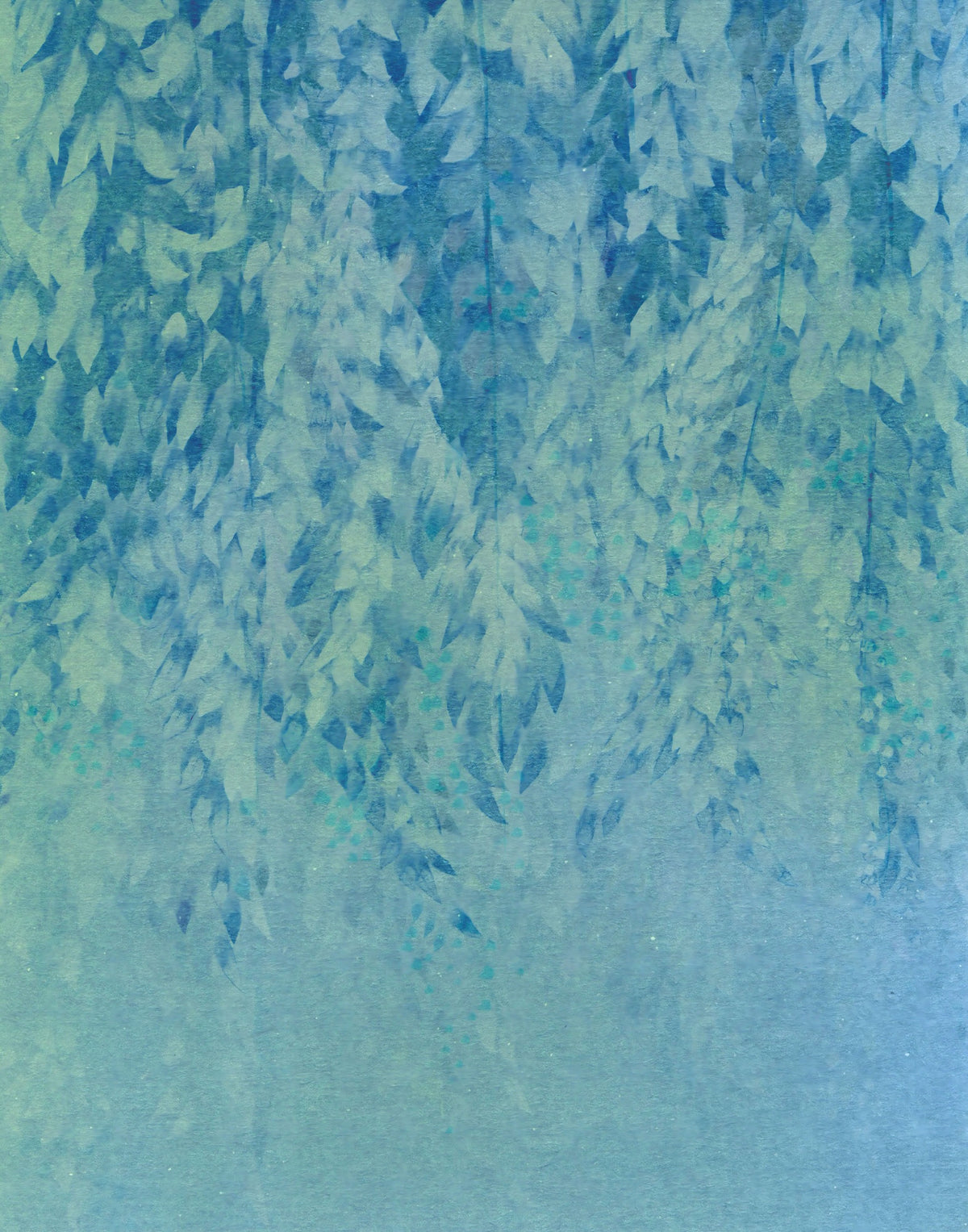 Ethereal Cascading Leaves in Soft Blue Wall Mural in your room — zoomed