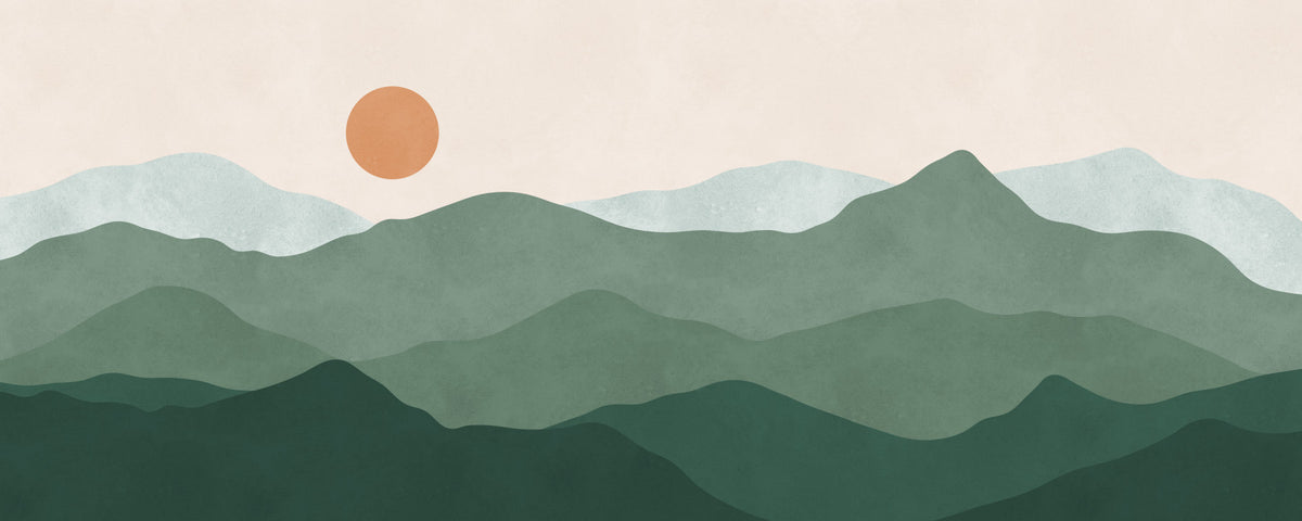 Minimalist Green Mountain Sunset Peaks Wall Mural in your room