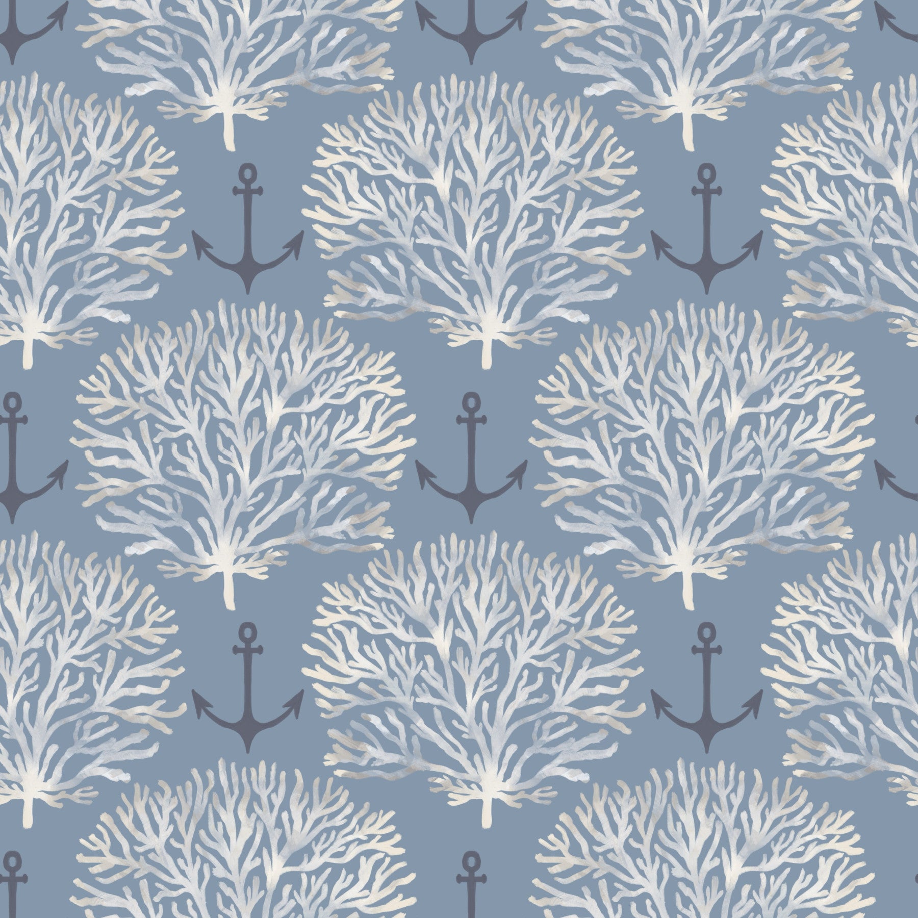 Coastal Marine Coral and Anchor Pattern Wallpaper⁠