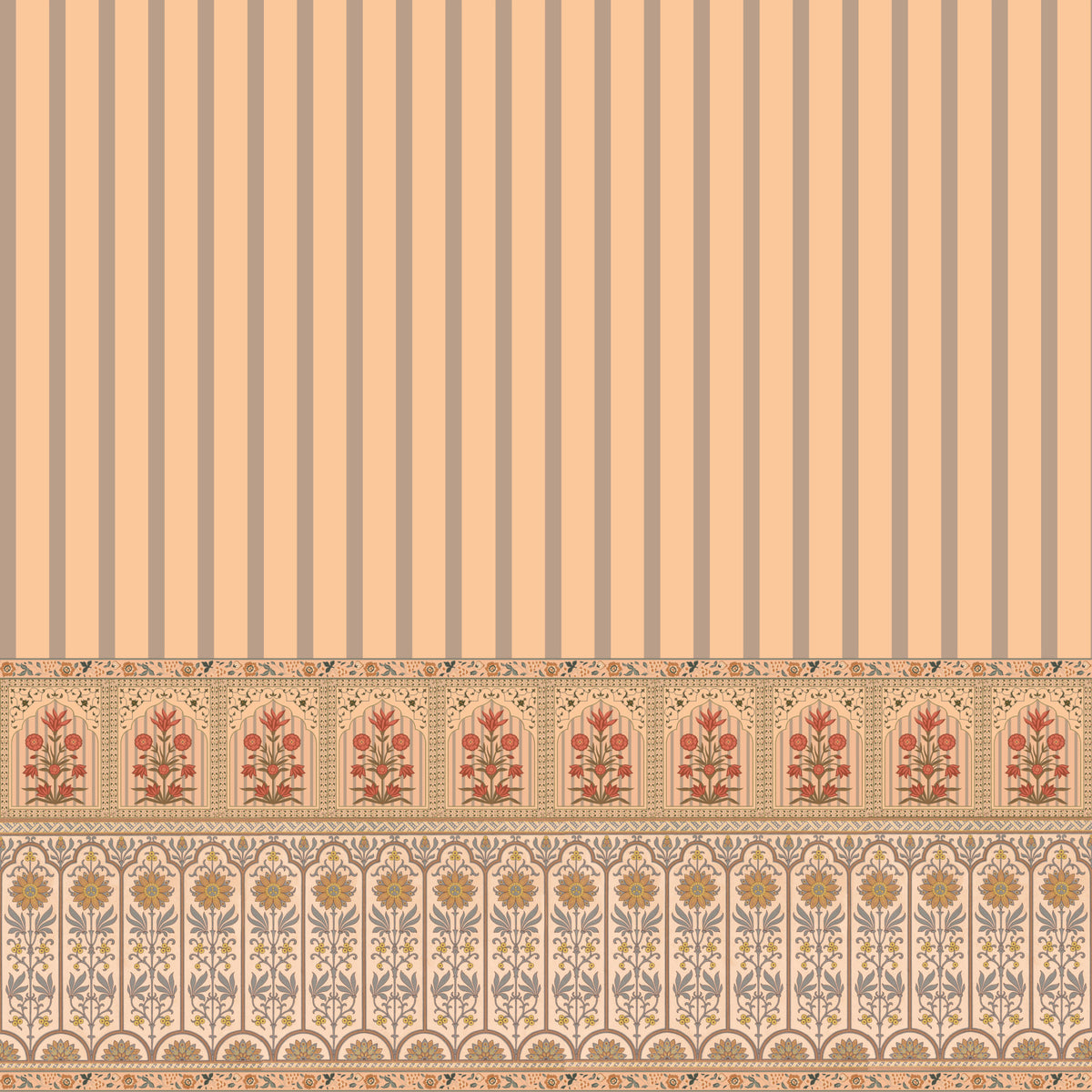 Peach Heritage Stripe and Bloom Wall Mural in your room