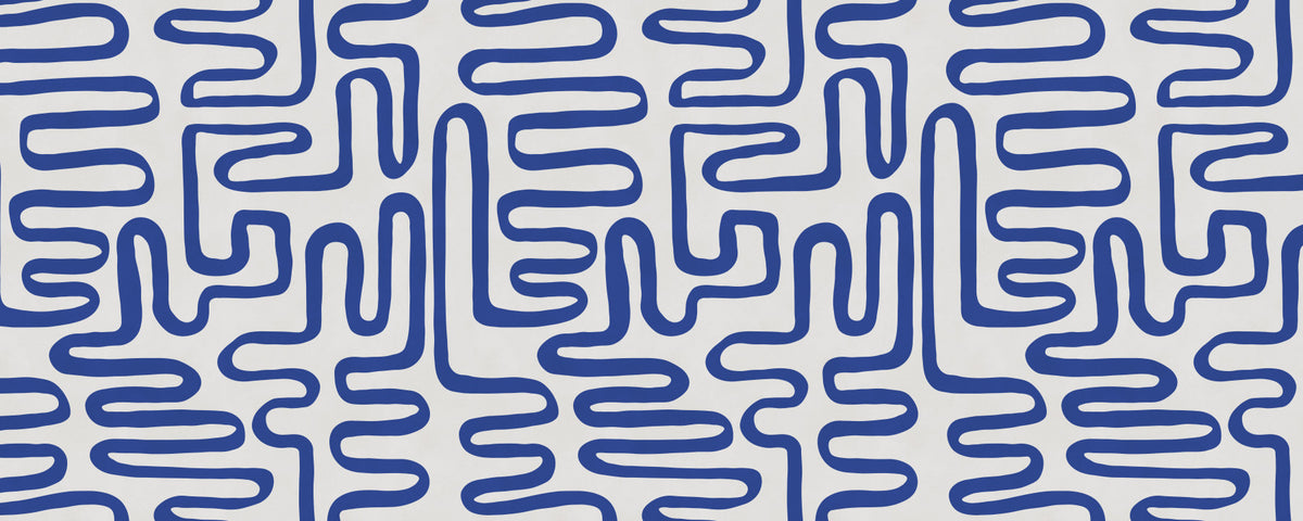 Cobalt Meandering Line Abstract Wall Mural in your room — zoomed