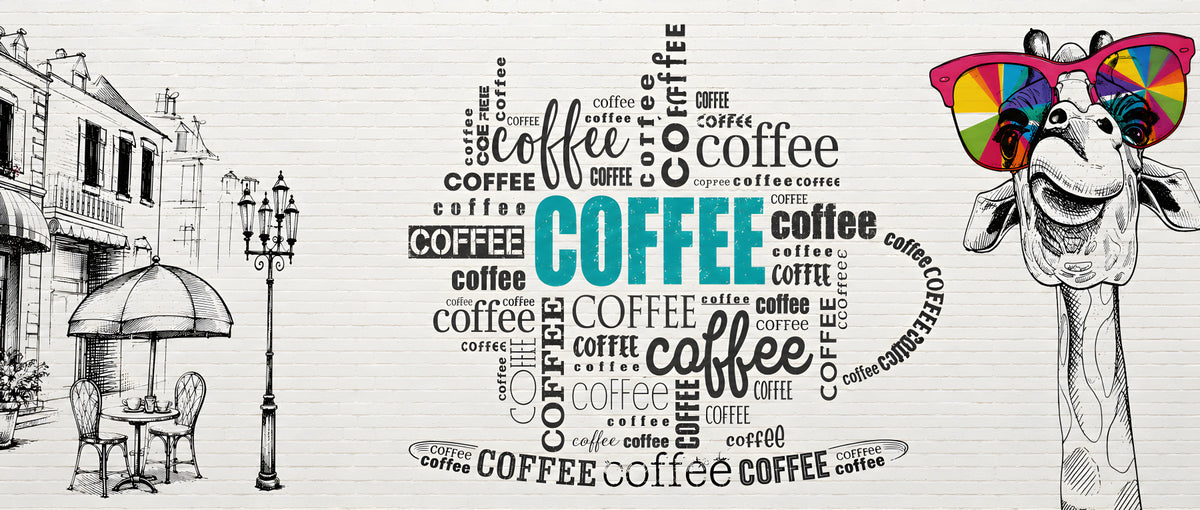 Coffee Typography and Giraffe Art Wall Mural in your room