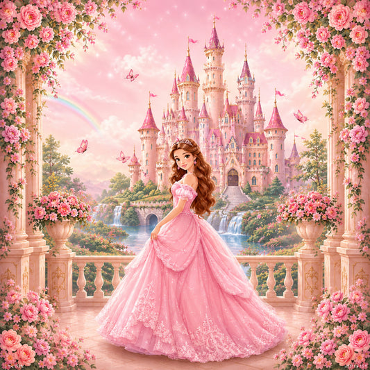 Pink Castle Princess Garden Scene Wall Mural