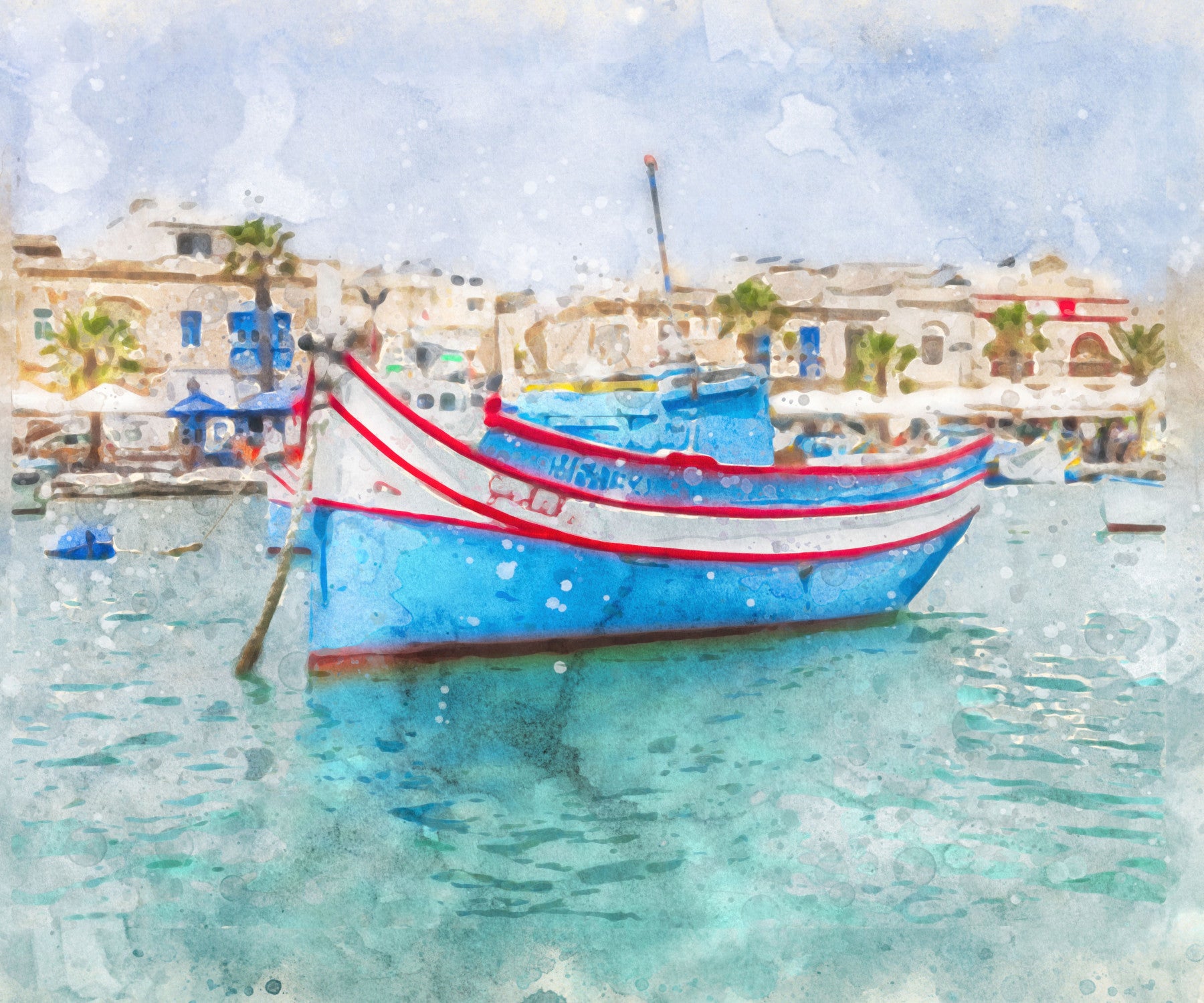 Sun-Drenched Coastal Fishing Vessel Wall Mural in your room — zoomed