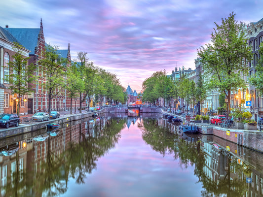 Twilight Amsterdam Canal Scene Wall Mural
