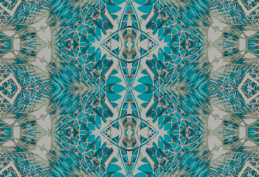 Teal & Gray Abstract Ornamental Lattice  -  AMBER Wallpaper