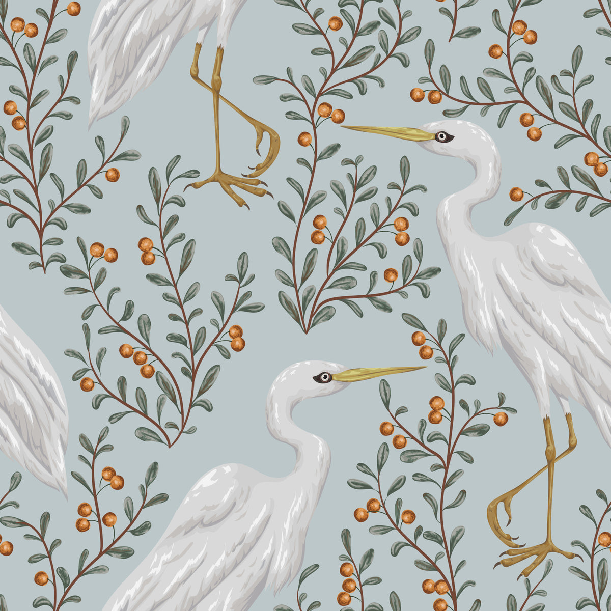 Graceful Heron and Berry Branch  Wallpaper⁠ in your room