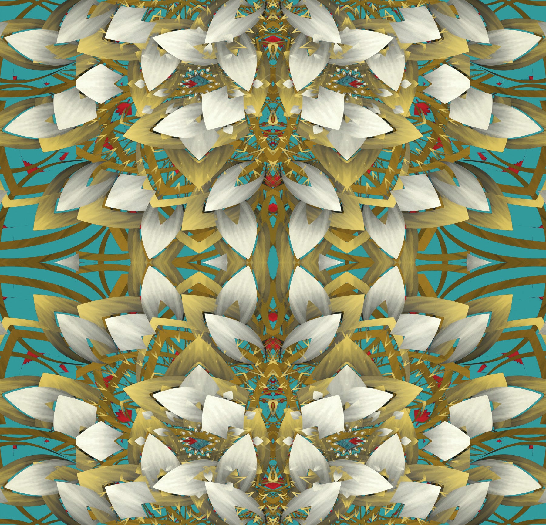 Teal & Gold Geometric Bloom Wallpaper - IKEBANA DESIGN Wallpaper⁠