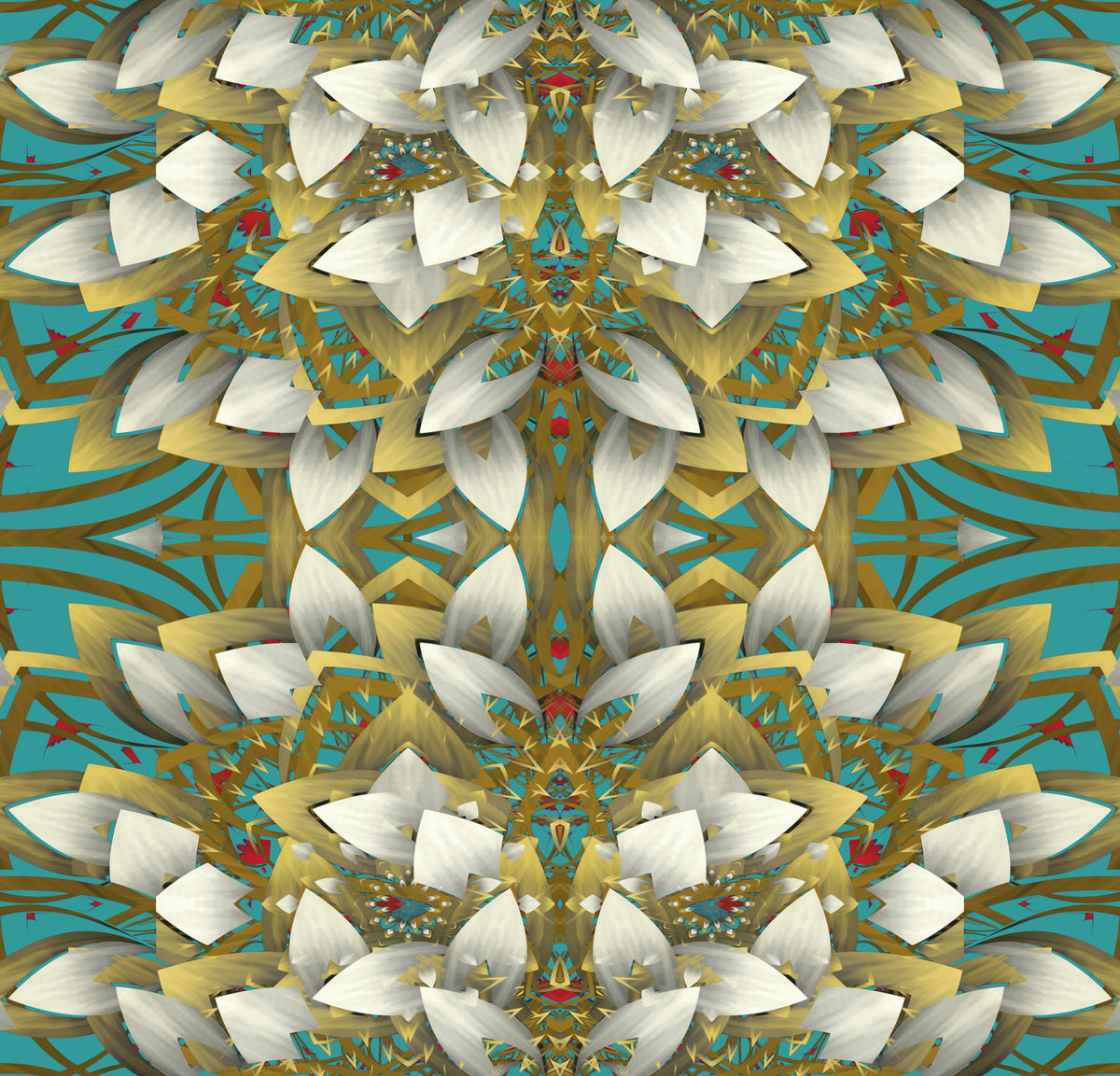 Teal & Gold Maximalist Geometric Bloom - IKEBANA Wallpaper⁠ in your room — zoomed