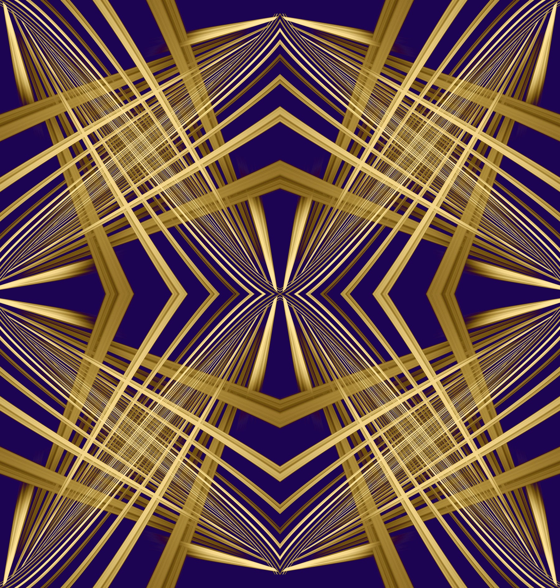 Indigo & Gold Geometric Art Deco Sunburst Laticce - OCTOBER Wallpaper