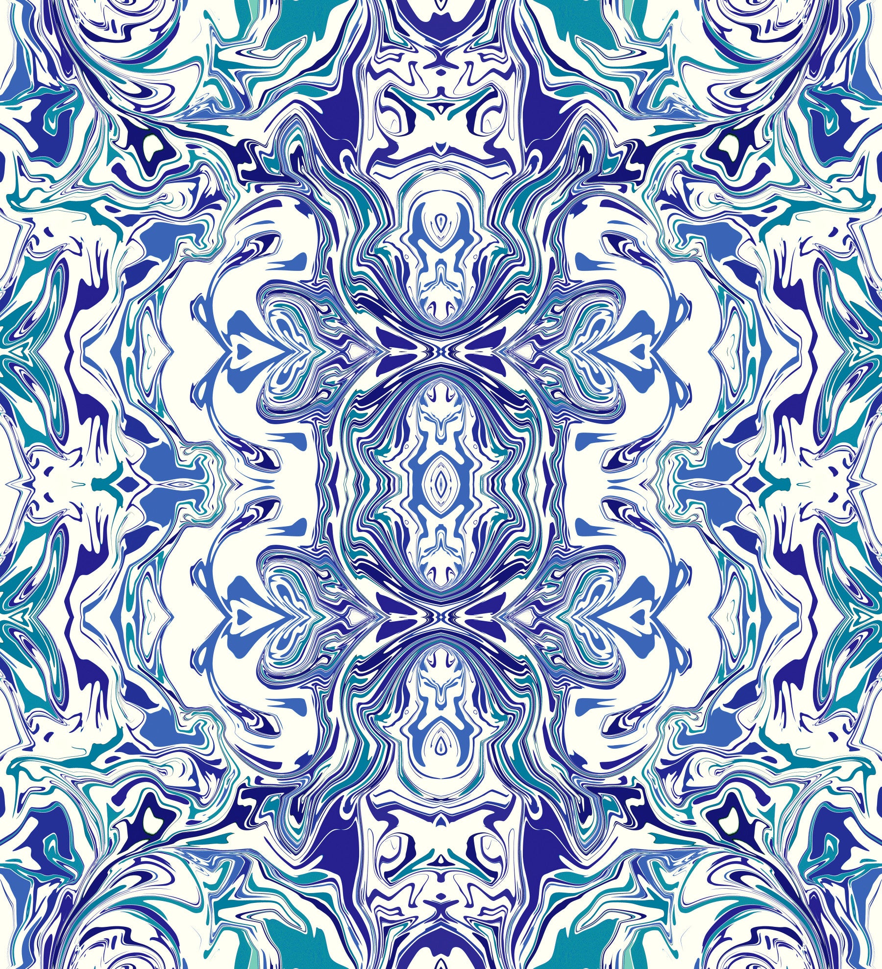 Blue & Teal Contemporary Ornamental Tile - ANDORRA Wallpaper
