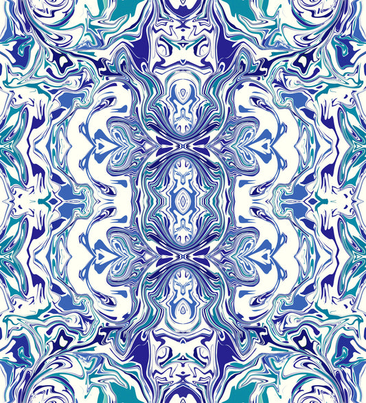 Blue & Teal Contemporary Ornamental Tile - ANDORRA Wallpaper