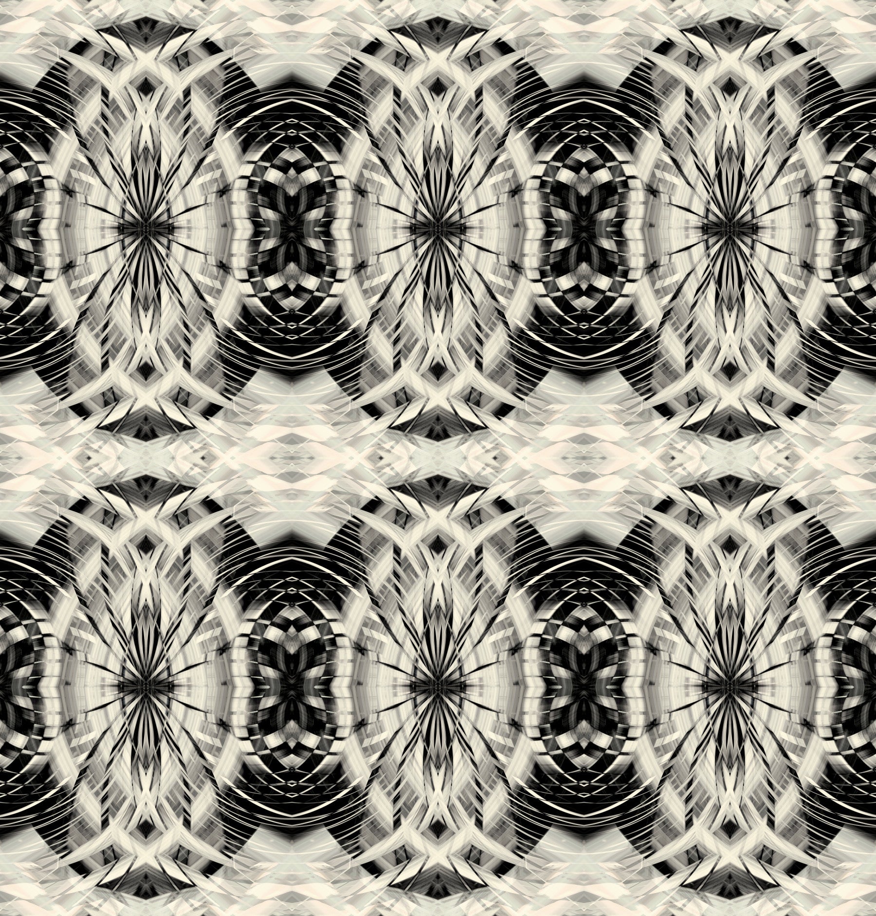 Black and Ivory Retro Geometric Medallion - MOSQUITO Wallpaper