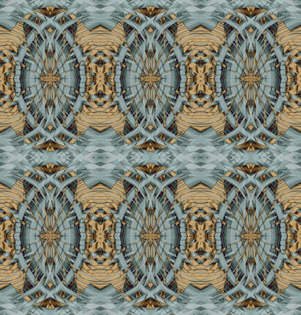 Blue Gray & Camel Retro Geometric Medallion - MOSQUITO Wallpaper⁠