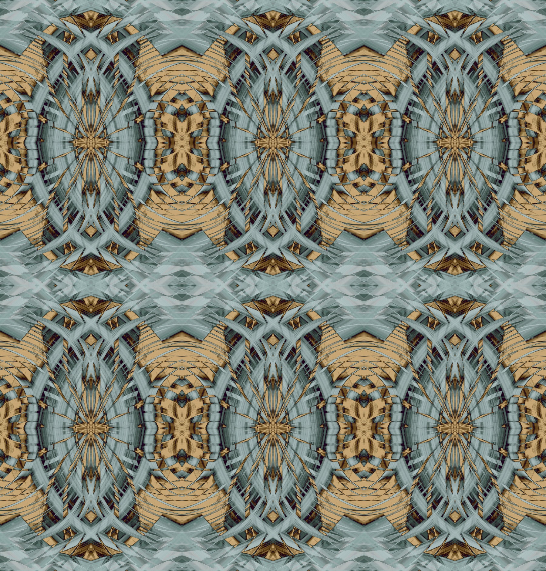 Blue Gray & Camel Retro Geometric Medallion - MOSQUITO Wallpaper⁠