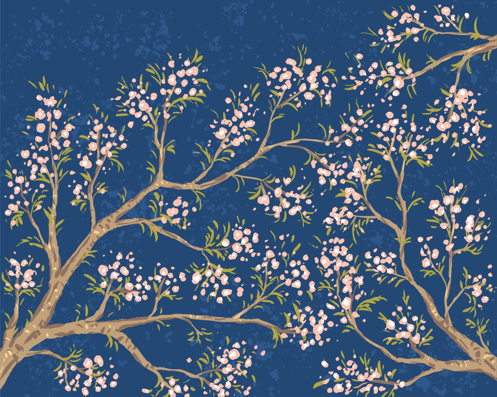 Pink Blossoms - Blue Background Wall Mural in your room