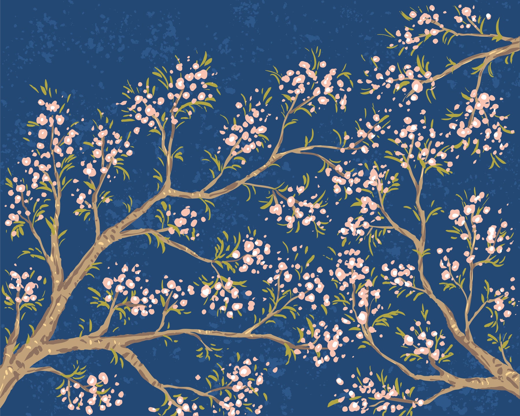 Pink Blossoms - Blue Background Wall Mural
