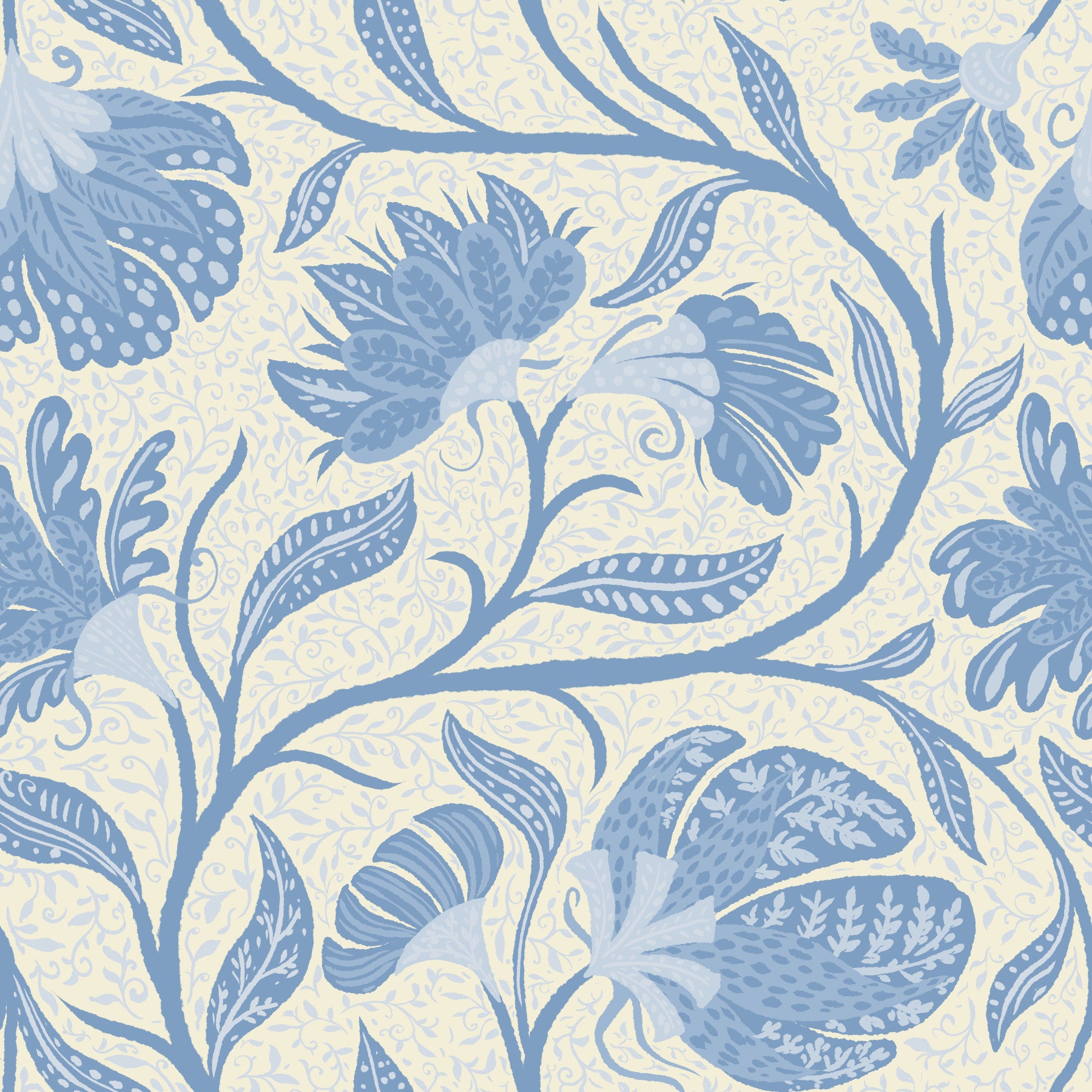 Trailing Indina Floral - Light Blue and Beige Wallpaper