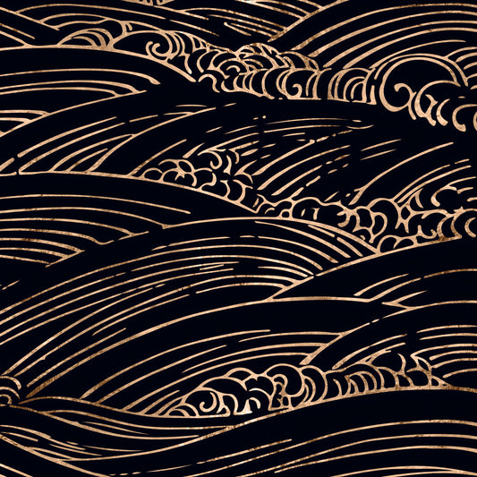 Gilded Rolling Japanese Waves Wall Mural