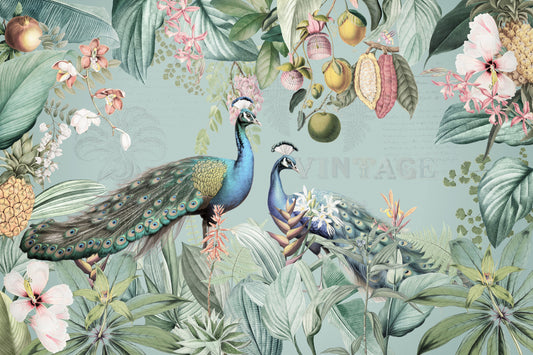 Serene Tropical Peacock Sanctuary Wall Mural