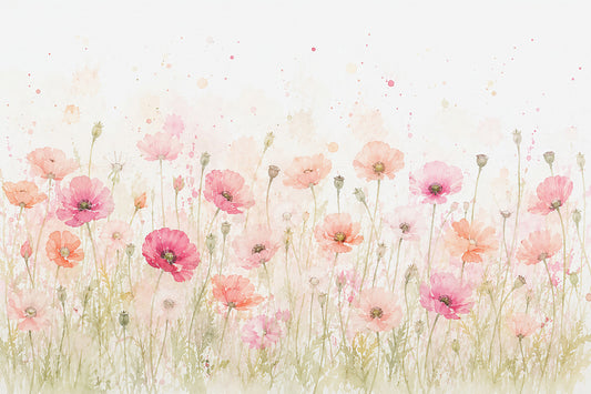 Soft Watercolor Poppy Meadow Wall Mural