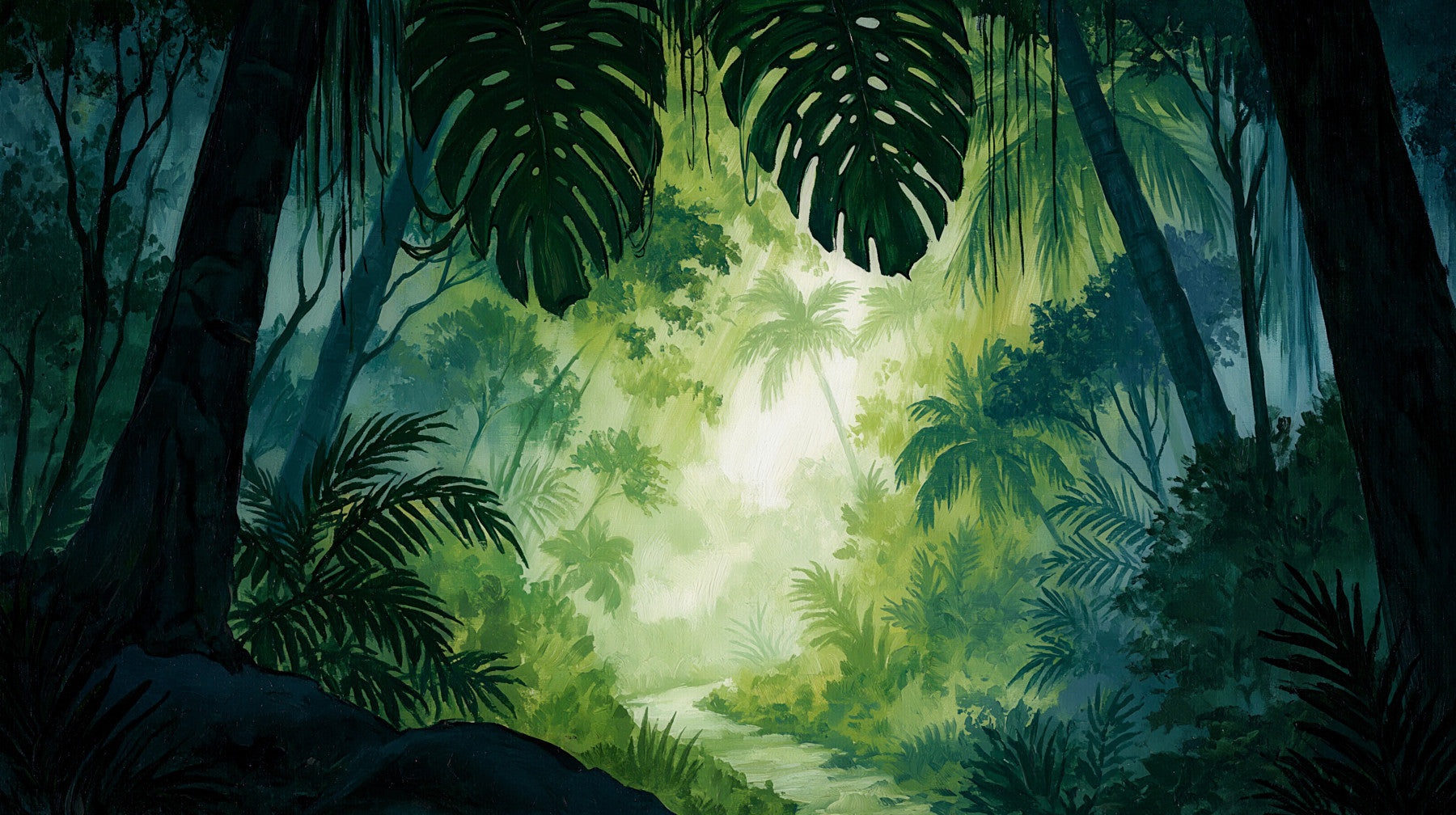 Verdant Tropical Forest Glade Wall Mural