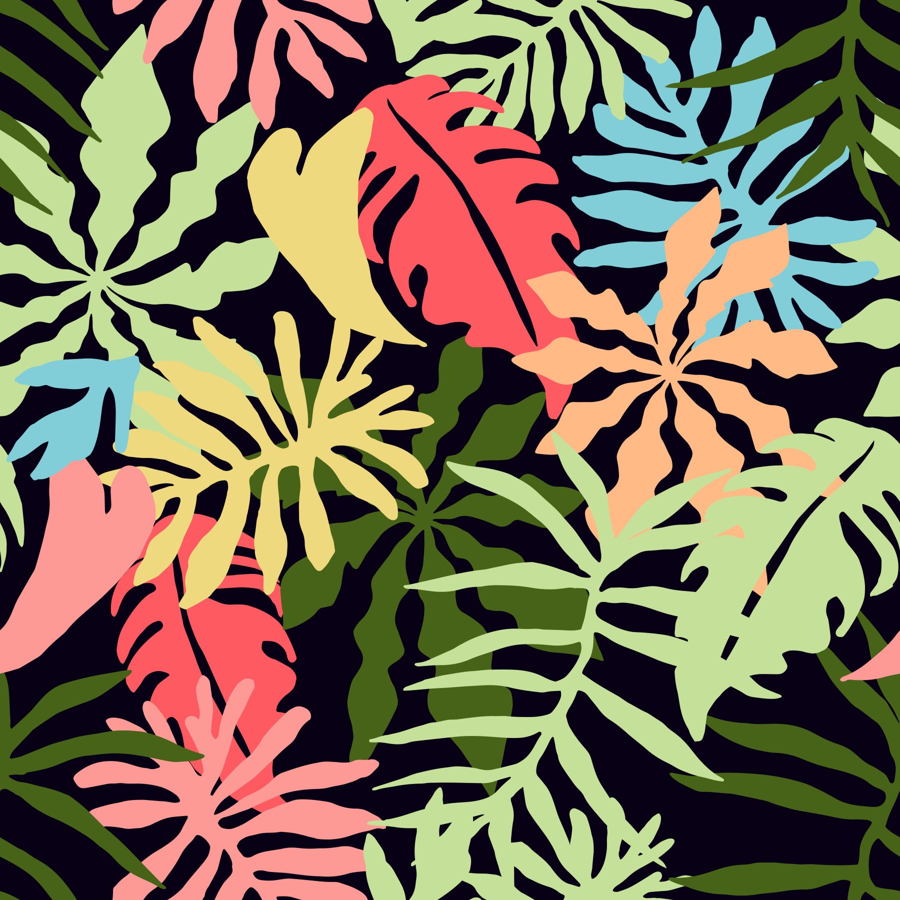 Vibrant Tropical Jungle Foliage Pattern Wallpaper⁠