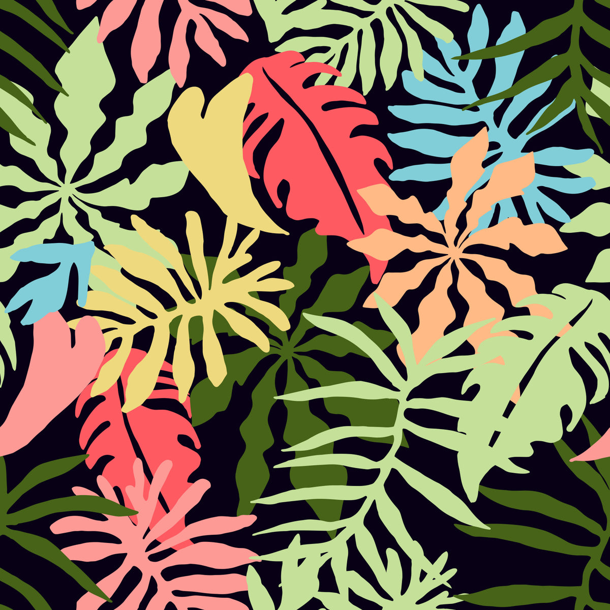Vibrant Tropical Jungle Foliage Pattern Wallpaper⁠ in your room — zoomed