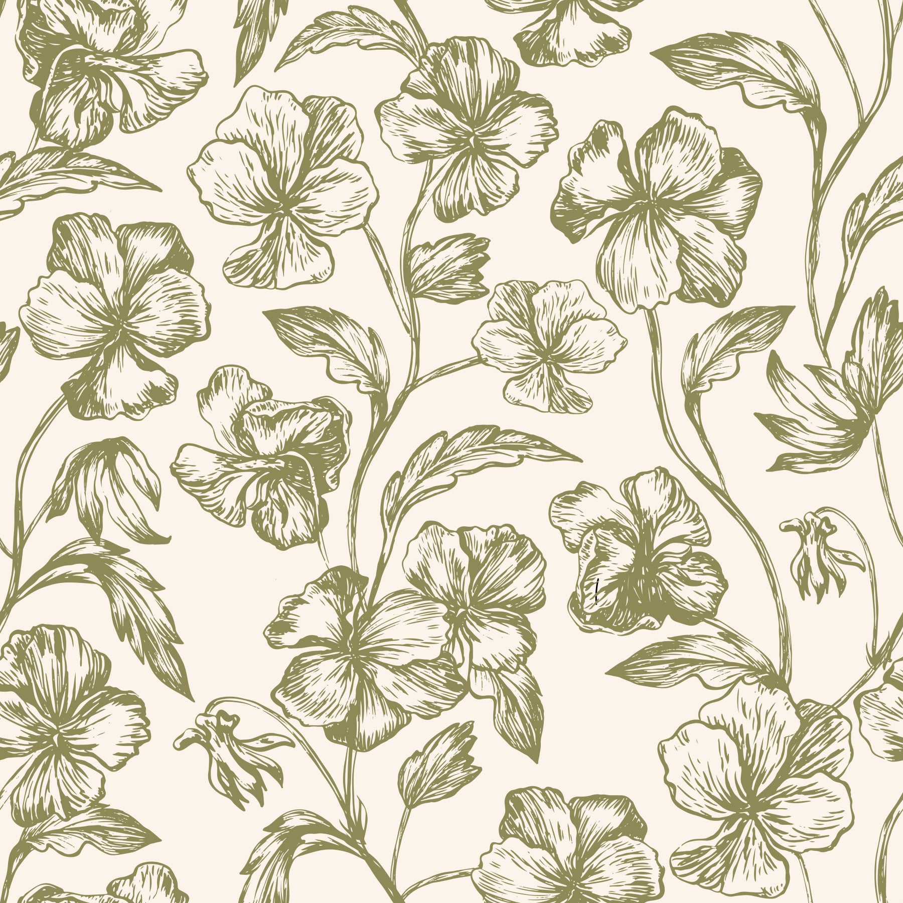 Vintage Botanical Line Art Floral Wallpaper⁠