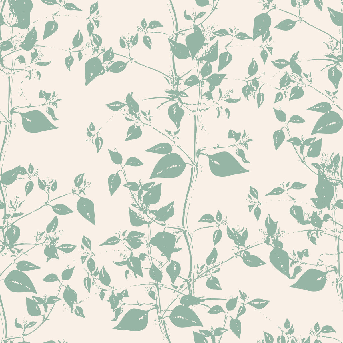 Cream and Sage Leaf Sketch Wallpaper⁠ in your room — zoomed
