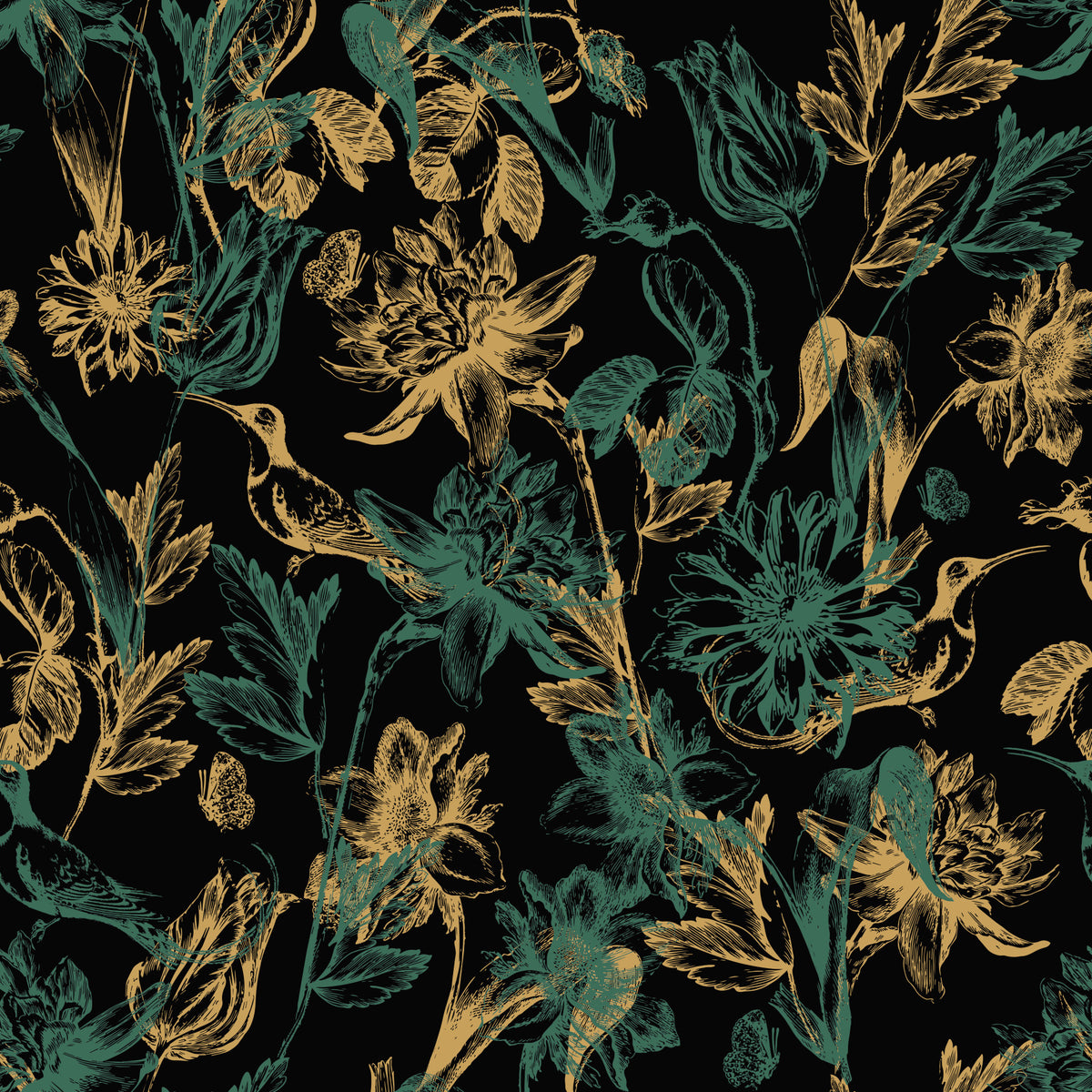 Golden Foliage and Hummingbird Art Wallpaper⁠ in your room