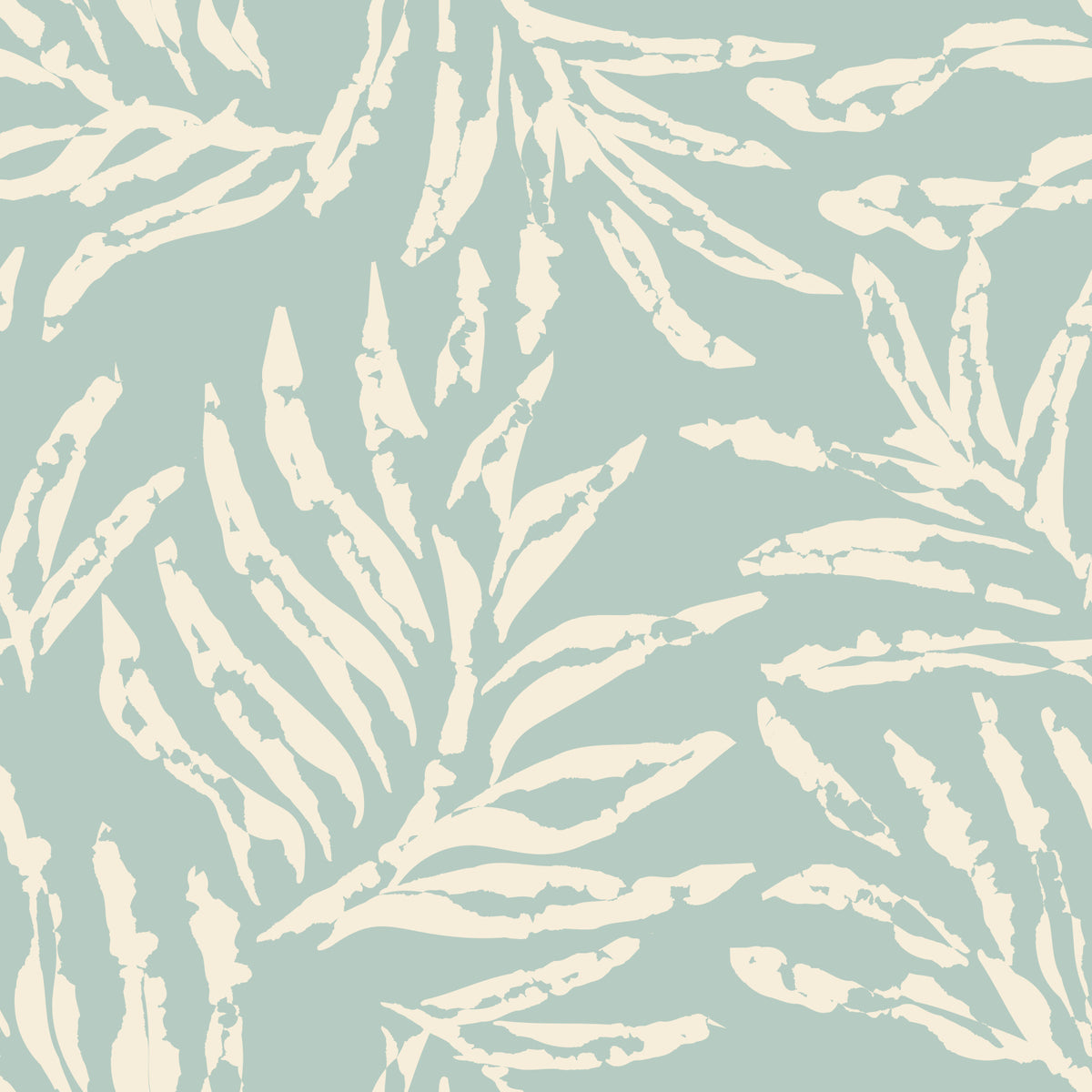 Sage and Cream Palm Frond Impression Wallpaper⁠ in your room — zoomed
