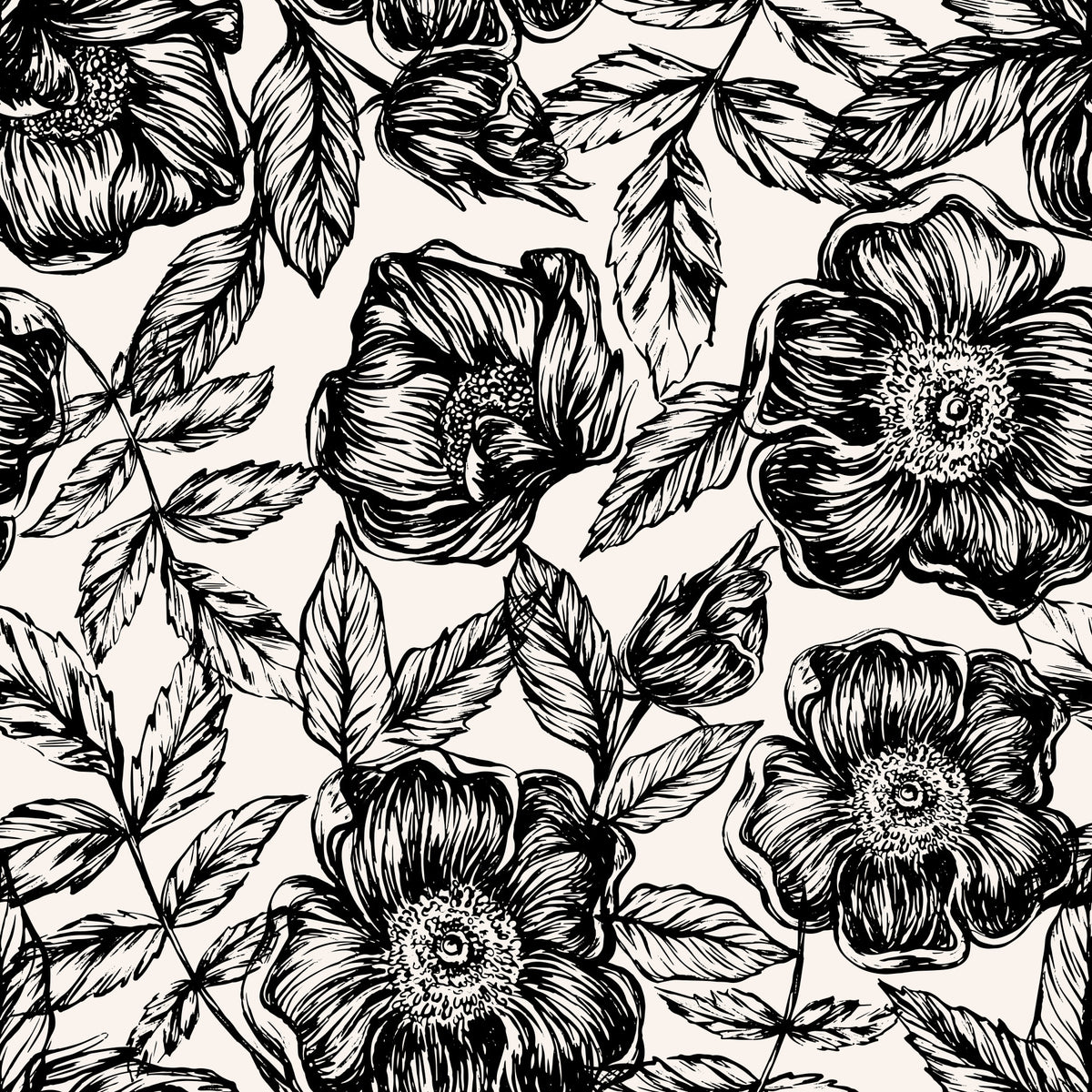 Ink Blossom Garden Wallpaper⁠ in your room — zoomed