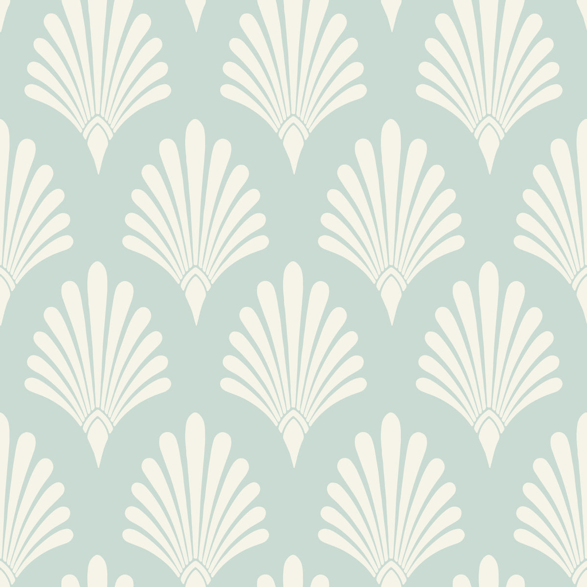 Art Deco Fan Pattern in Sage and Cream Wallpaper⁠ in your room — zoomed