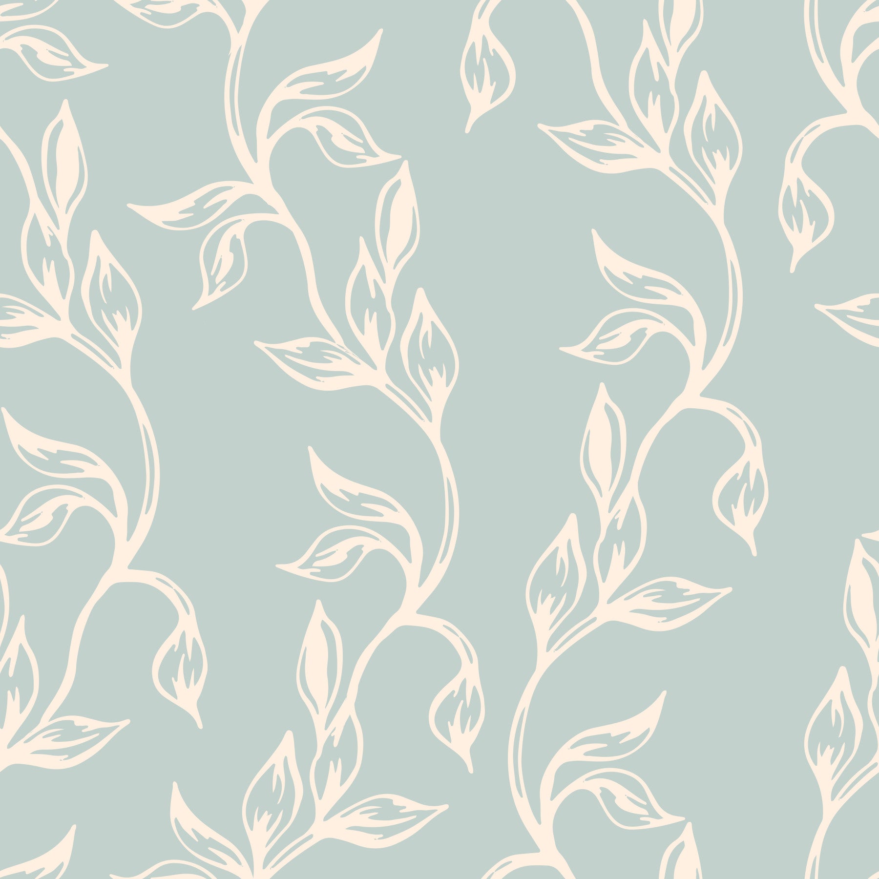 Sage Green and Cream Botanical Vine Wallpaper⁠