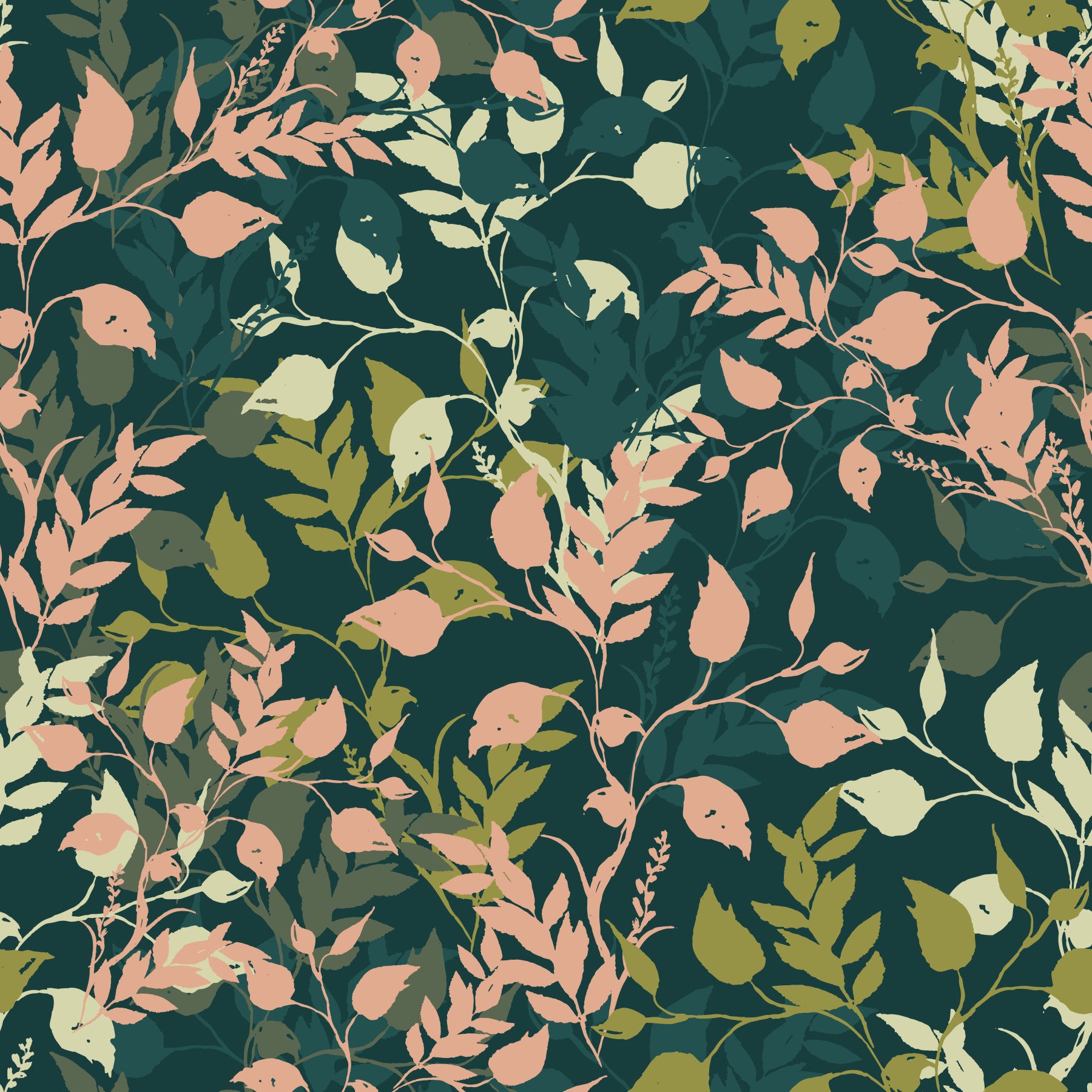 Midnight Garden Botanical Leaf Silhouette Wallpaper⁠