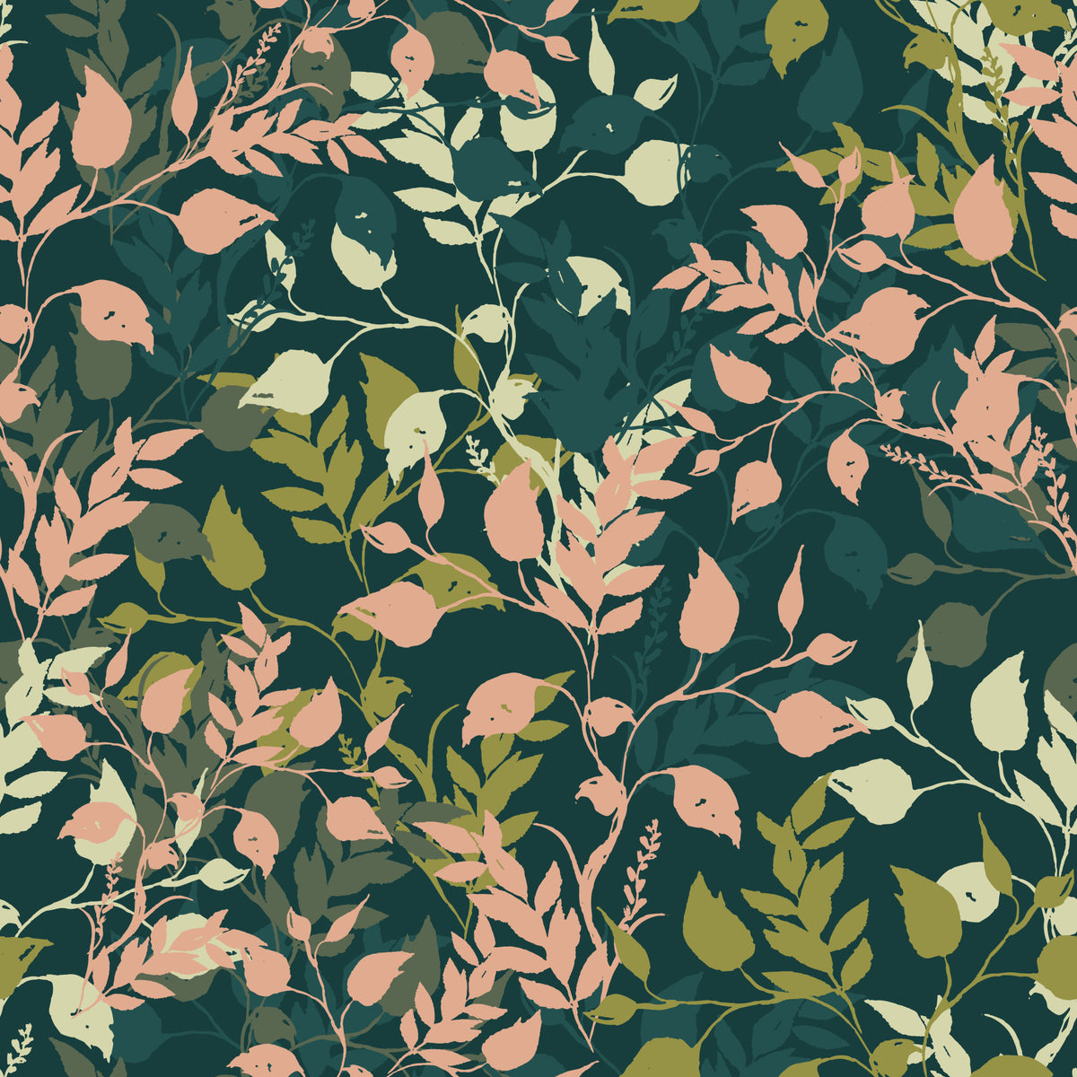 Midnight Garden Botanical Leaf Silhouette Wallpaper⁠ in your room — zoomed