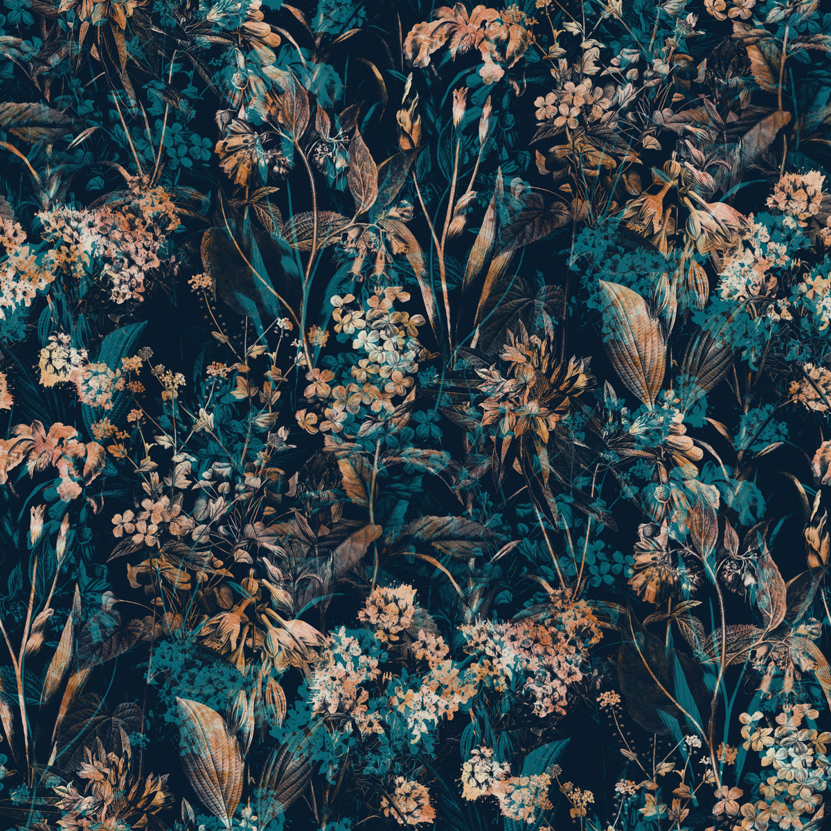 Nocturnal Meadow Pattern Wallpaper⁠ in your room — zoomed