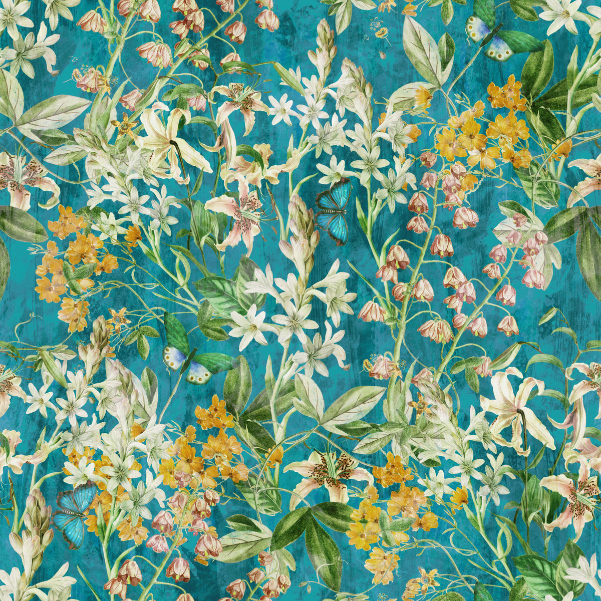Turquoise Meadow Botanical Illustration Wallpaper⁠ in your room — zoomed