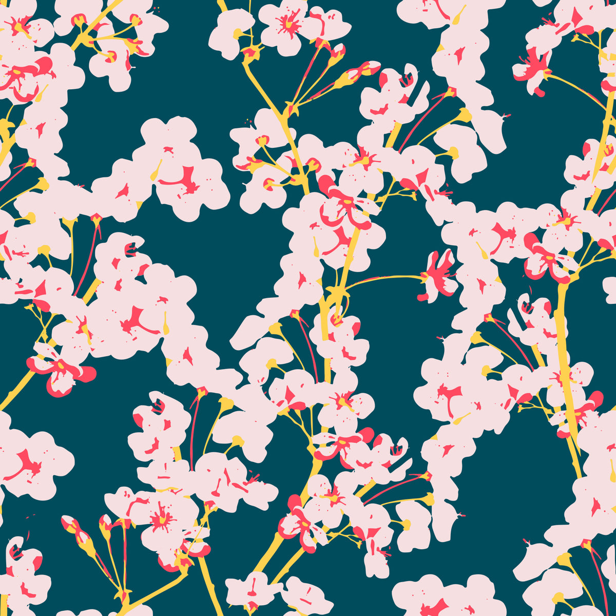 Midnight Cherry Blossom Trails Wallpaper⁠ in your room