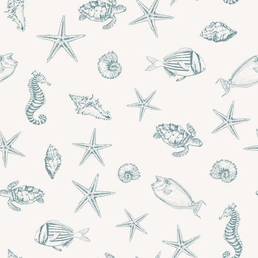 Oceanic Sketch Marine Life Pattern Wallpaper⁠